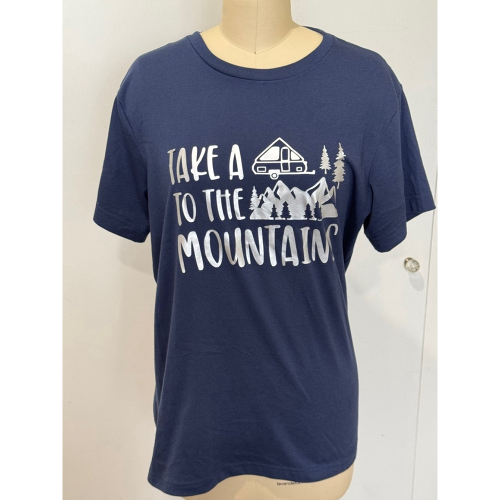 Women's George T-Shirt Size M Blue Camping mountains short sleeve crewneck Tee